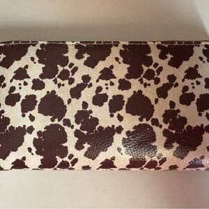Cowhide Print Wallet Clutch in Brown and Cream